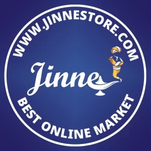 Circle include a the word Jinne inside it and the website with the phrase best online market the logo is for an e commerce in the usa 