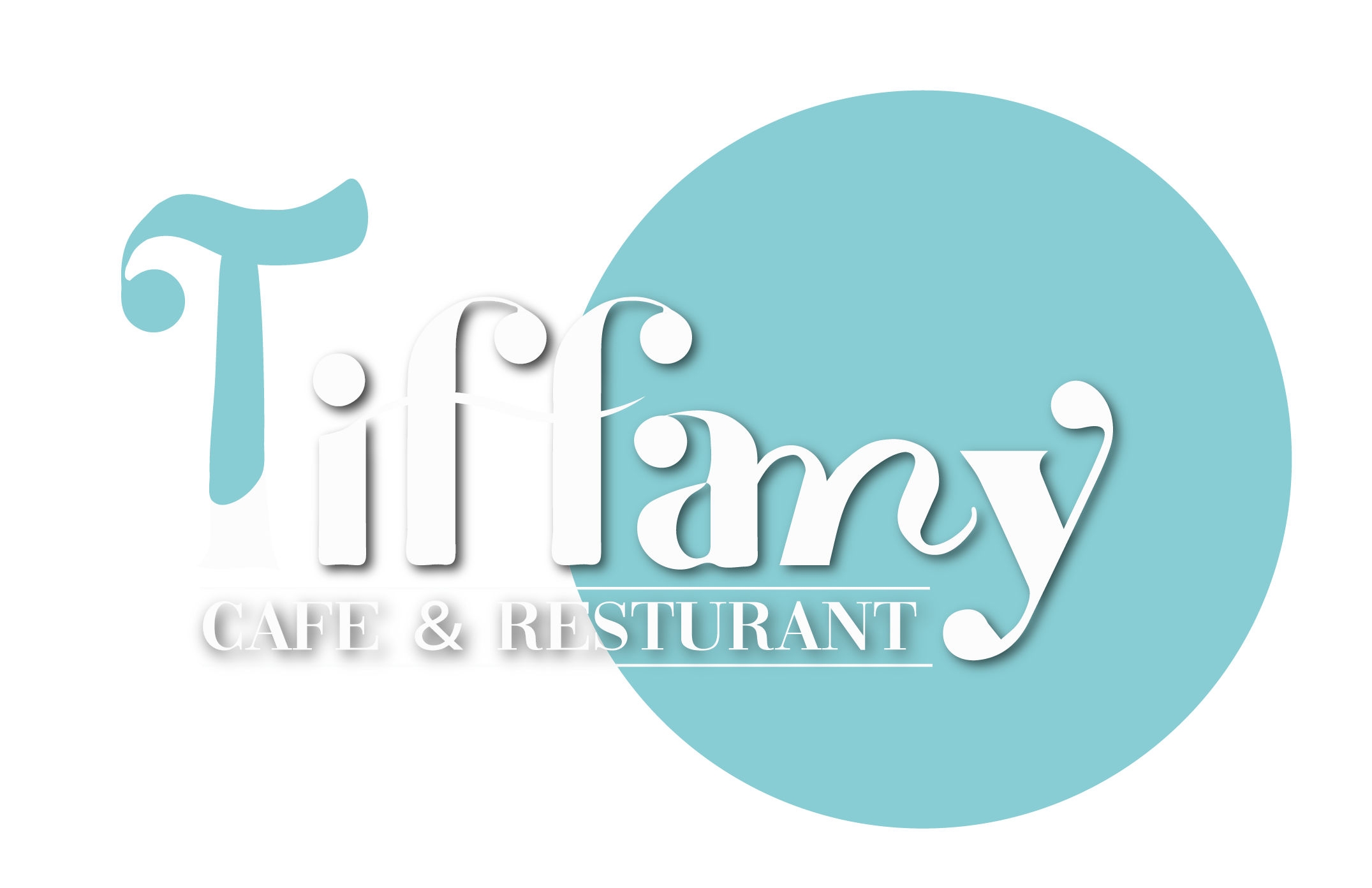 tiffany logo on light blue and white colors intersecting with light blue circle and below it the phrase (Cafe and restaurant) one of the best restaurants in alexandria
