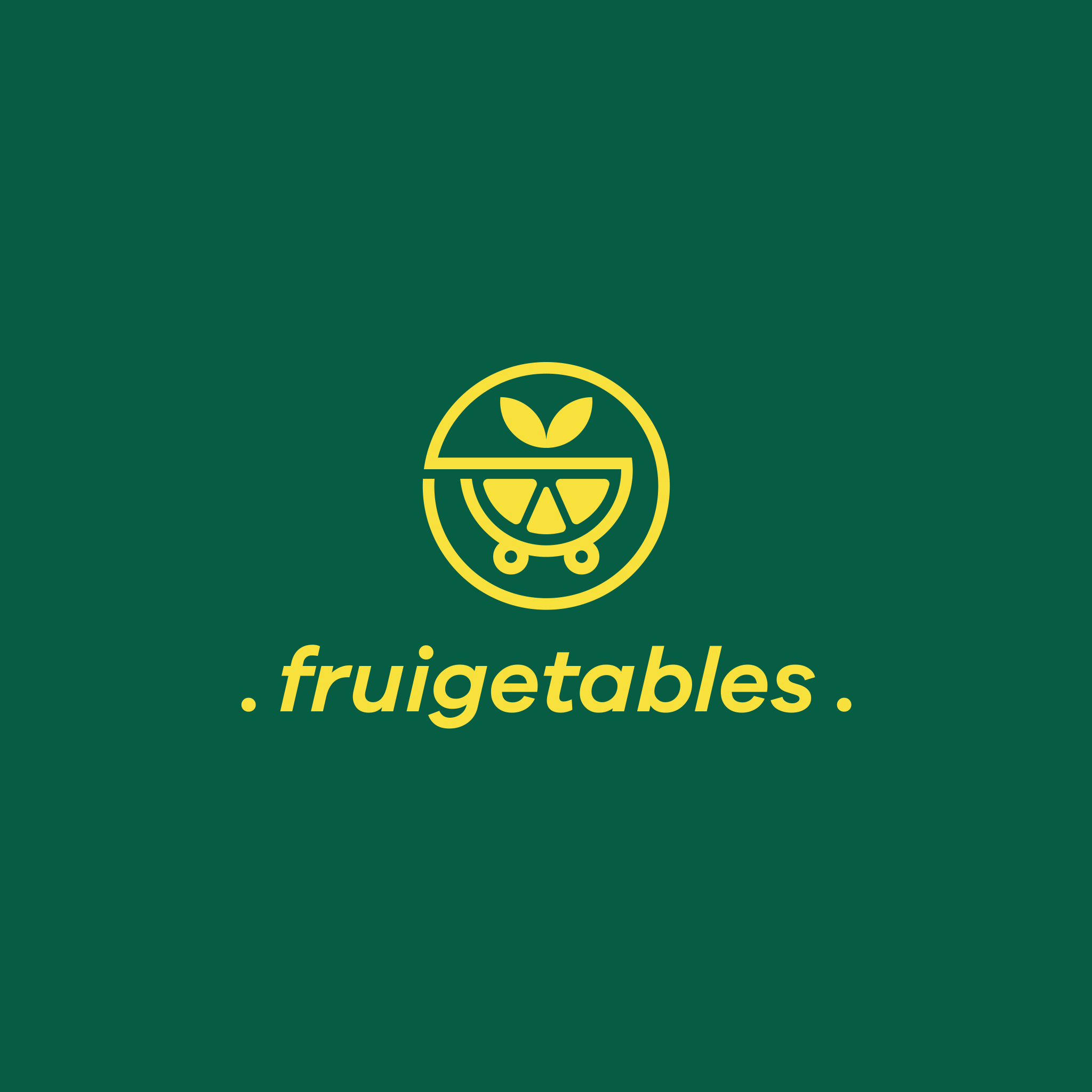 an ecommerce platform logo which got marketing services for ecommerce growth including green background with the word fruigetables in a yellow color