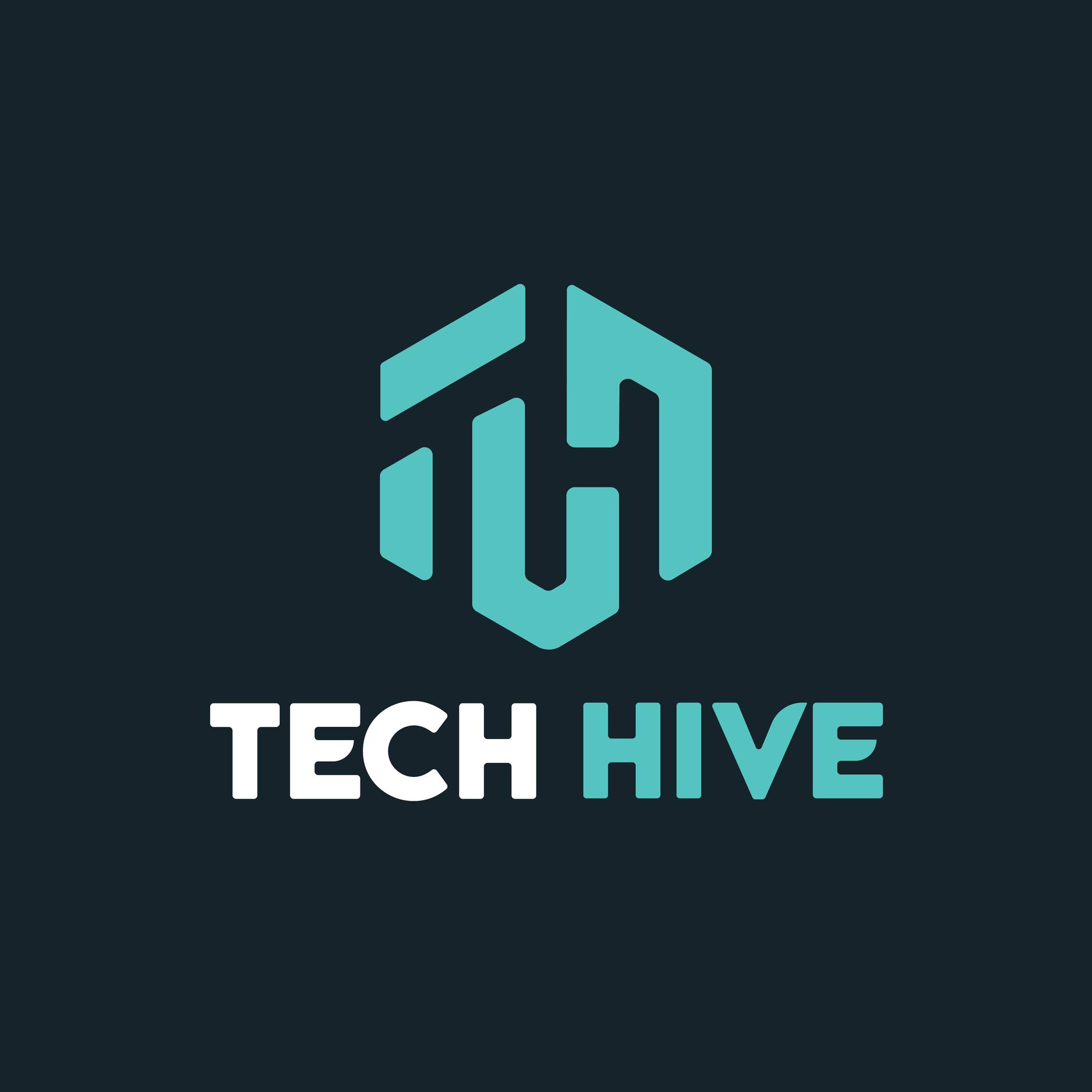 Tech Hive logo consists of the letters T and H in a light blue color and the word tech hive with black background software company in Alexandria logo consists of the letters T and H in a light blue color and the word tech hive with black background