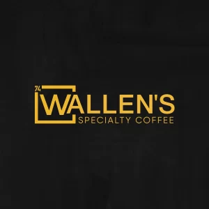 wallen's speciality coffee shop logo includes the word wallen's in yellow color with black background