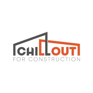 chillout construction company in egypt logo with the phrase chillout for construction in the black and orange colors