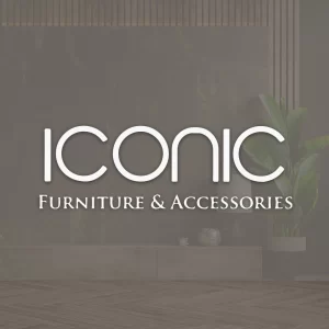 Iconic one of the best furniture stores the logo consists of the word iconic in a white color above the phrase furniture and more